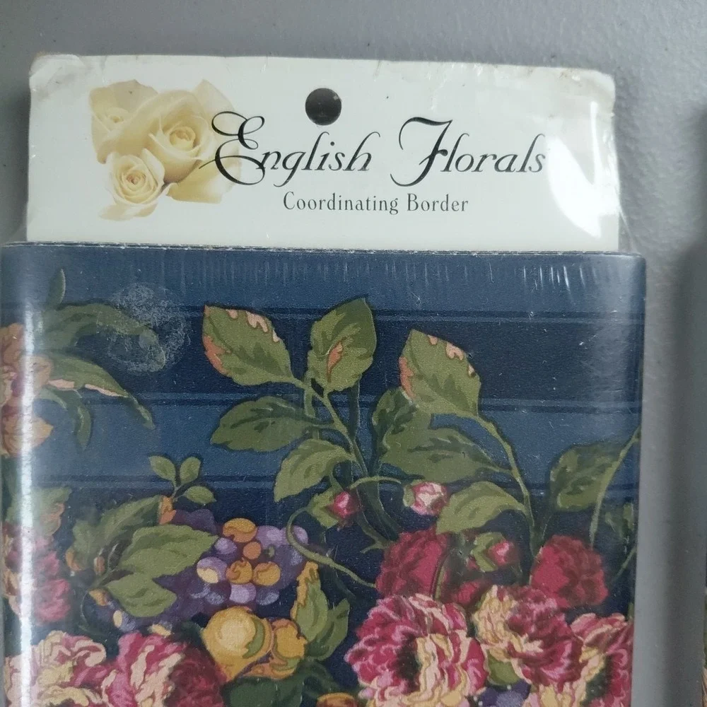 2 Wallpaper Border Blue Floral ENGLISH FLORALS Cabbage‎ Rose Country French VTG